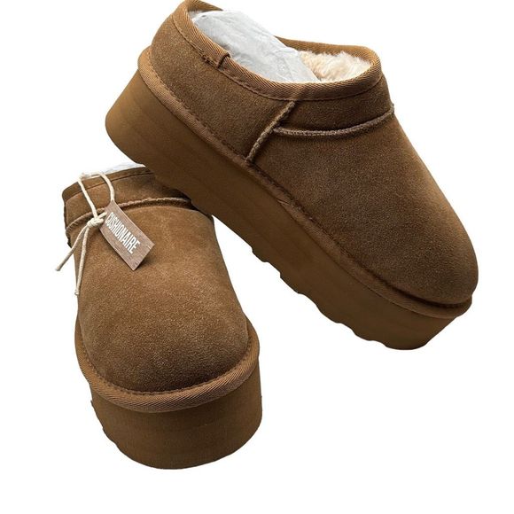 CUSHIONAIRE Women's Genuine Suede Cozy Mule Platform 8.5 CHESTNUT - Picture 6 of 7